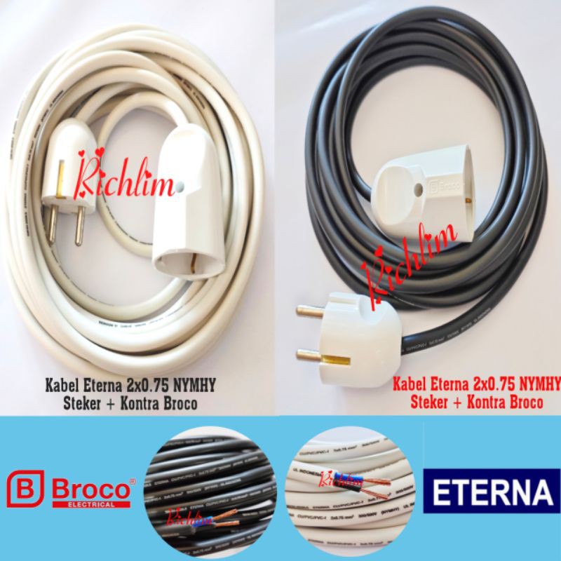 Kabel Sambungan Listrik/sambungan colokan listrik/steker Broco+kontra Broco kabel Eterna 2x0.75 mm²