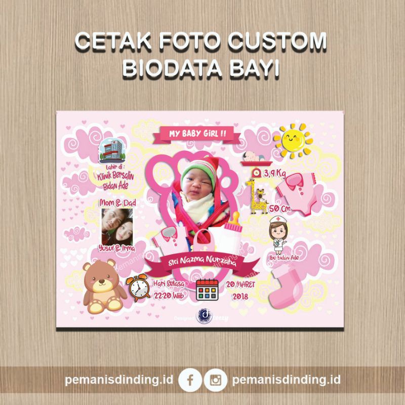 Biodata Bayi Custom Jumbo 40cmx30cm + Pigura