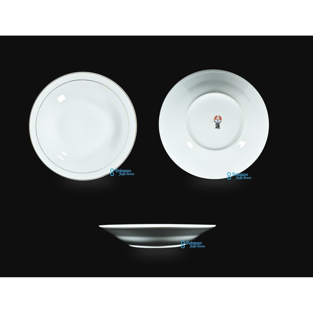 Piring Porselen Lis Emas 9 inch | Piring Makan Porselen