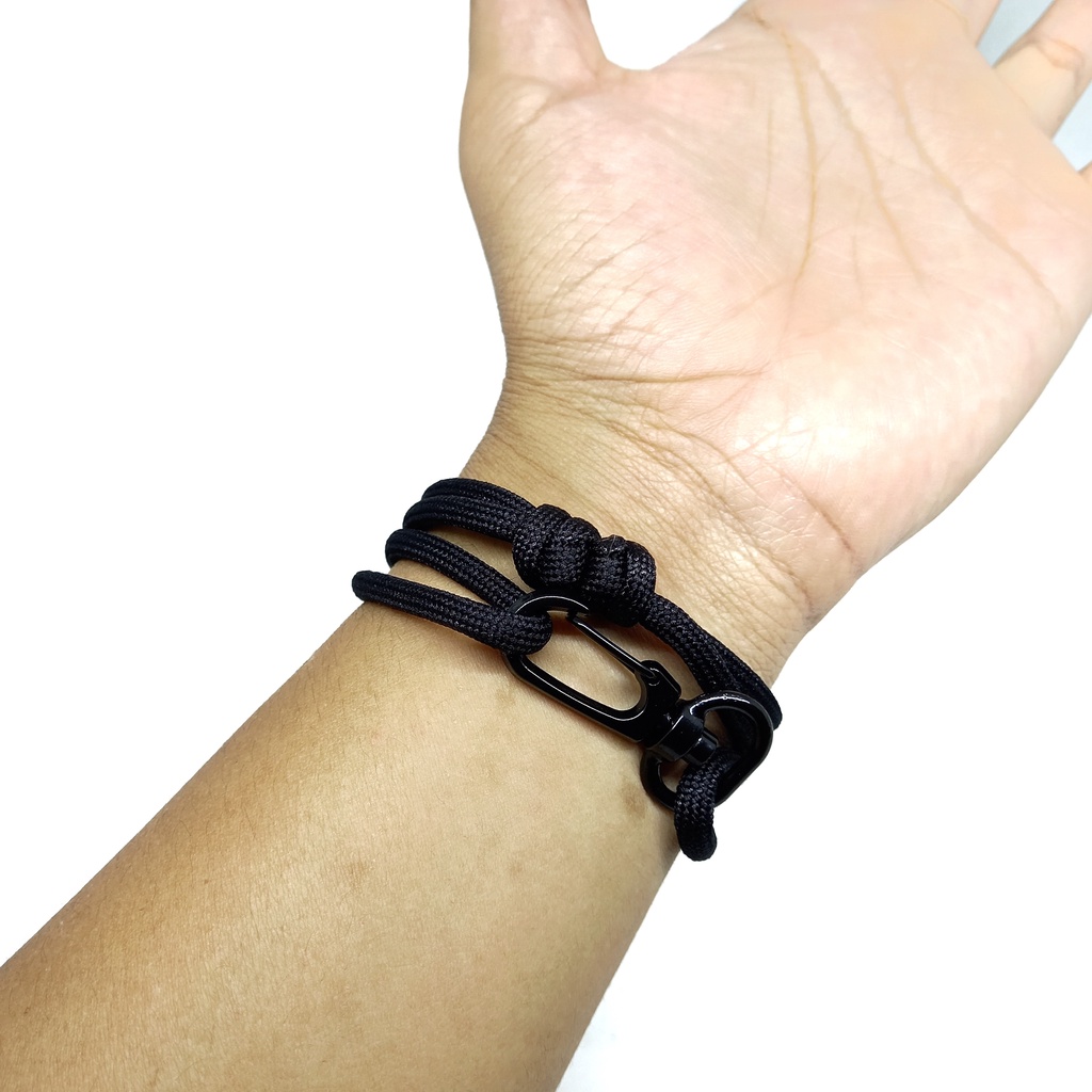 Gelang Hitam Pria Cowok Laki Laki Tangan Set Paket Pendaki Gunung Outdoor Jangkar Paracord Bracelet Murah