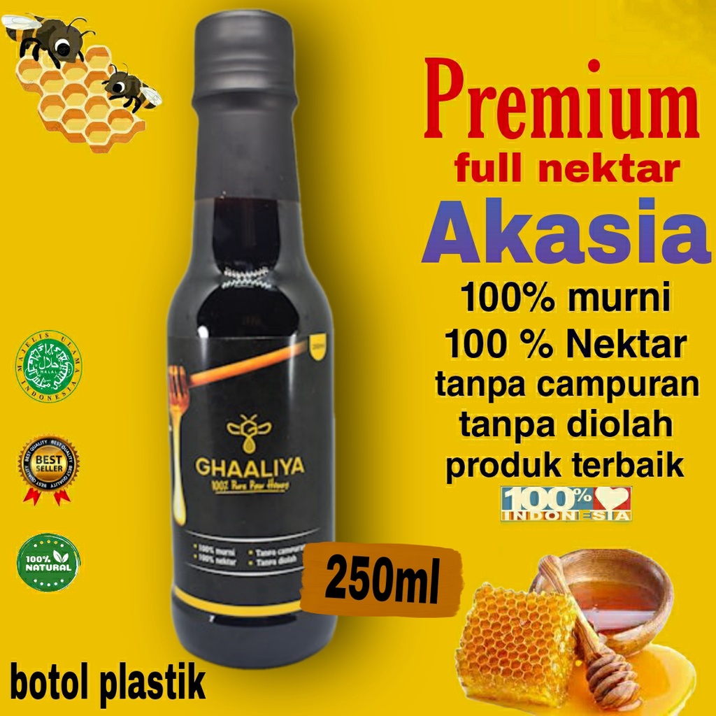 

Madu Ghaaliya Murni Asli 100% Nektar Bunga Akasia Carpa premium terbaik 250ml original botol plastik