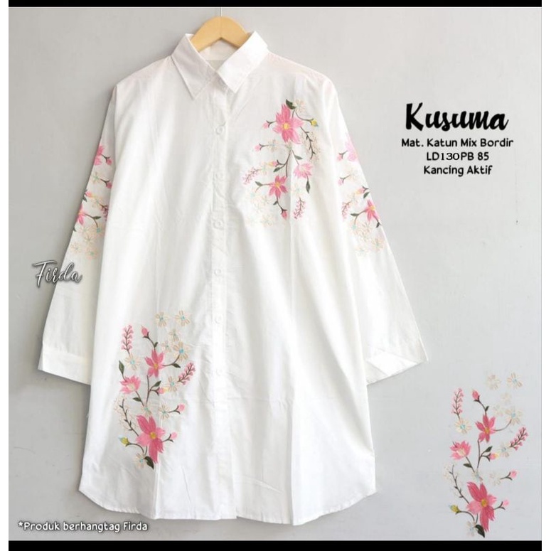 kusuma resty risma tunik baju atasan wanita jumbo big size katun putih white series bordir cantik
