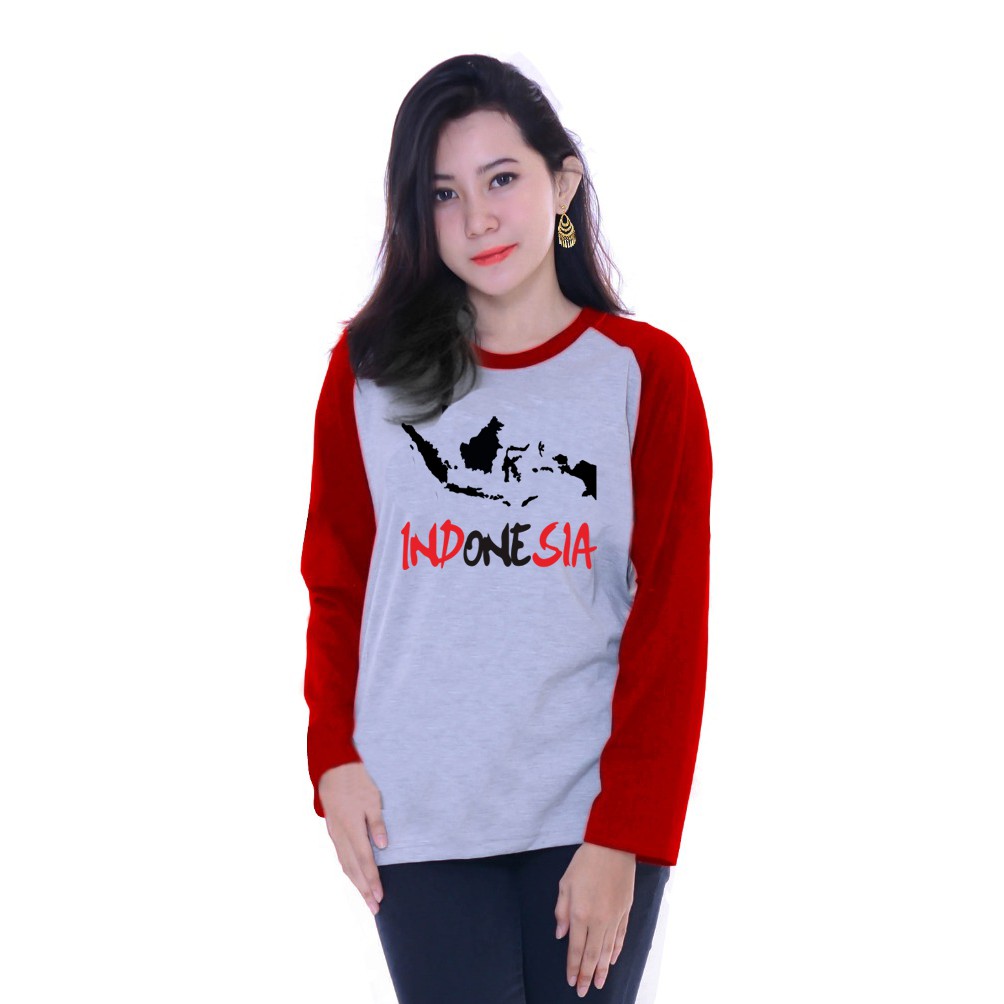 Kaos Raglan Gambar Peta Indonesia | Lengan Panjang | Atasan Wanita | Ukuran M - L - XL -XXL