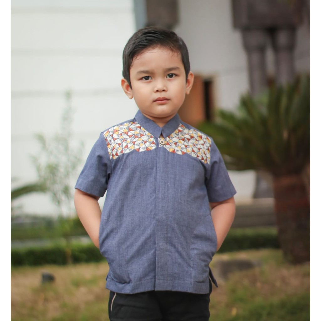 Baju Koko Muslim Bordir Alharamain Anak Terbaru Type B07 Warna Abu Tua Best Seller