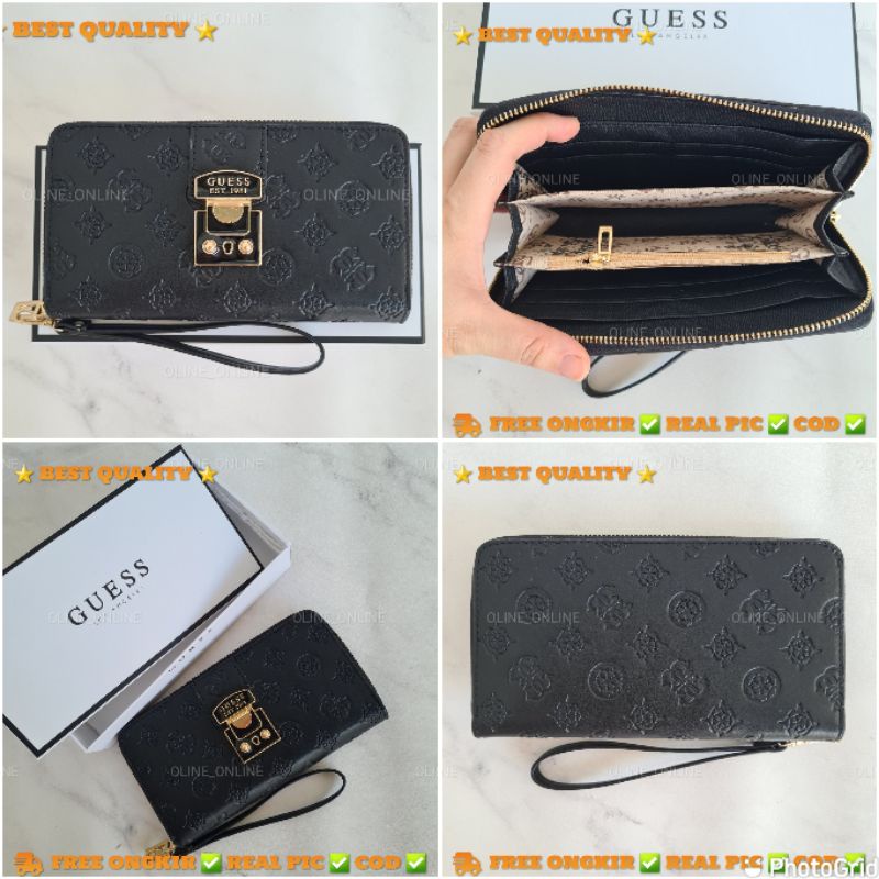 dompet wanita carlong dengan handle pouch wallet wrislet emboss gs logo zipper carryall long big size gb