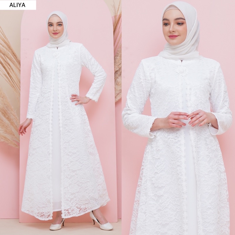 A166 Gamis Brukat Abaya Gamis Brukat Polos Gamis Putih Brukat Gamis Simple Brukat