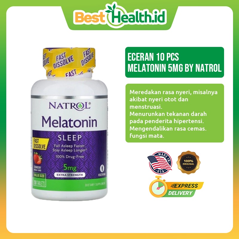 [Ecer 8 pcs ] Natrol Melatonin Sleep 5mg Natrol Vitamin Tidur Rasa Strawberry 100% Original