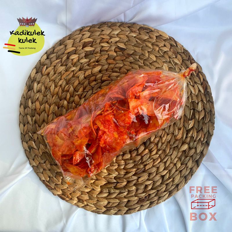 

Keripik Sanjai Balado Pedas bulat 250gr Cemilan Kerupuk Khas Padang Murah bisa COD free Box