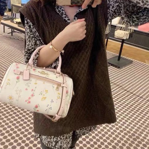 [Instant/Same Day]3100 coach Rowan Satchel Floral Print Women Handbag Crossbody Sling Pillow Boston Bennett Bag  ztb