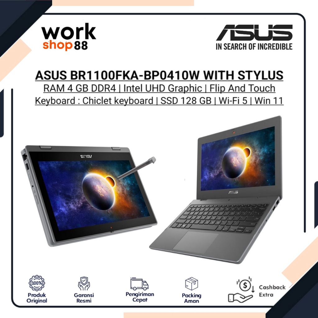 Produk Baru - ASUS BR1100FKA-BP0410W 4GB/ SSD 128GB With Stylus & Touch (11.6 inch) - New Original G