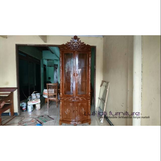 Lemari sudut cincin kayu jati ukiran jepara