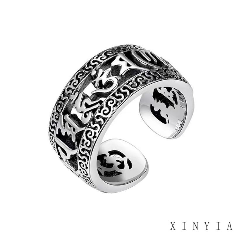 Cincin Model Terbuka Desain Enam Huruf Gaya Tibet Retro Untuk Pria Dan Wanita