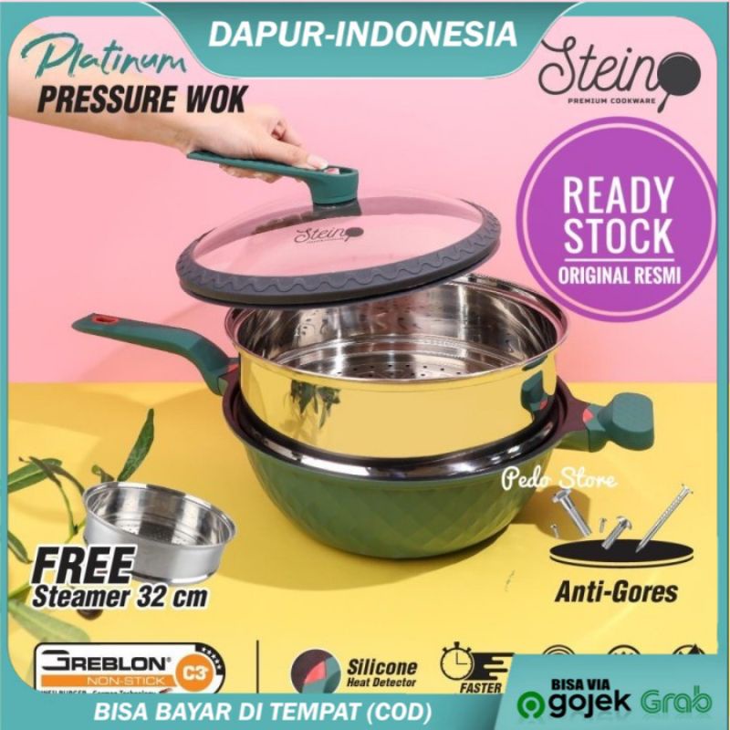 STEINCOOKWARE STEIN WOK PLATINUM PRESSURE COOKER PANCI PRESTO ANTI BARET 32 CM ORIGINAL