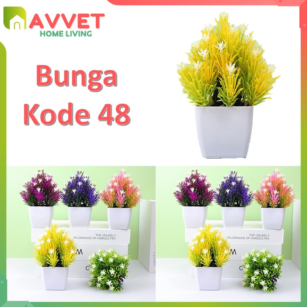 AVVET Ornamen Bunga 48 Pot Bonsai Pajangan Dekorasi Rumah Tanaman Bunga Hias Plastik Artificial Flower