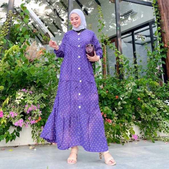 Aisyah Gamis Maxi Dress Kondangan Wanita Muslim Bahan Rayon Kancing Depan Terbaru Ld 110 Size XL