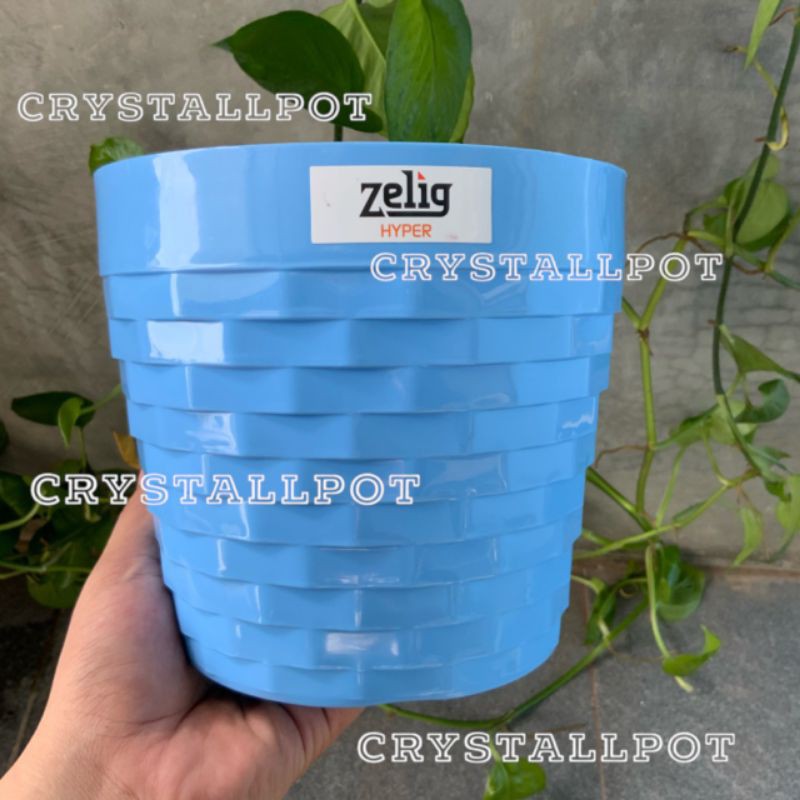 pot bunga tanaman motif rotan zelig warna warni 15cm - zelig PR 22