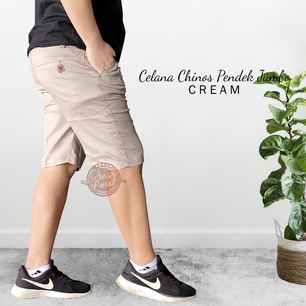 Celana Chino Pendek Premium Jumbo Krem 39 - 44