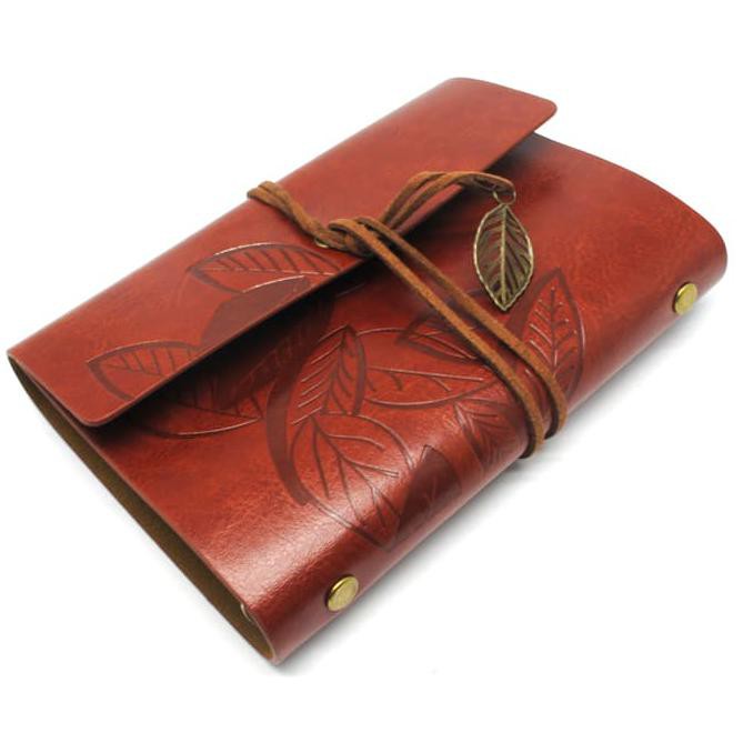 

Buku Catatan Binder Kulit Retro Leaf Kertas A6 - Brown