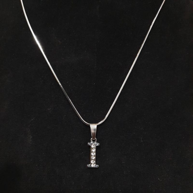 Kalung Titanium Nicklve//Kalung Silver Titanium Free Huruf inisial Depan