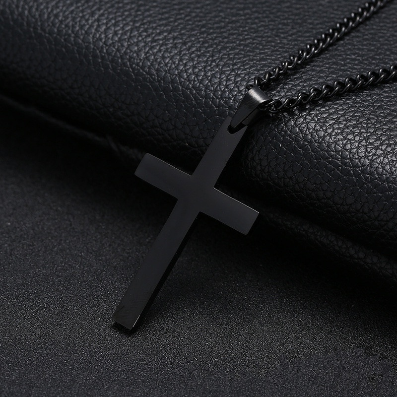 Kalung Desain Salib Agama Bahan Metal Warna Hitam Silver Gold Plated Untuk Pria Dan Wanita
