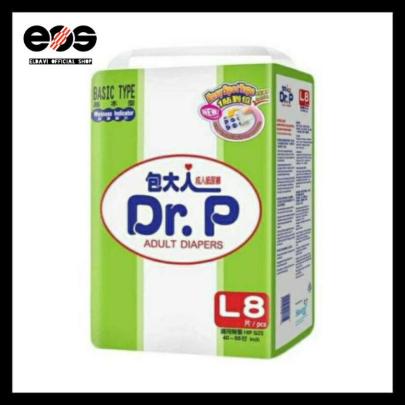 DR.P ADULT DIAPERS BASIC SIZE L 8-Pempers Popok Dewasa/Manula/Tipe Celana-Perekat
