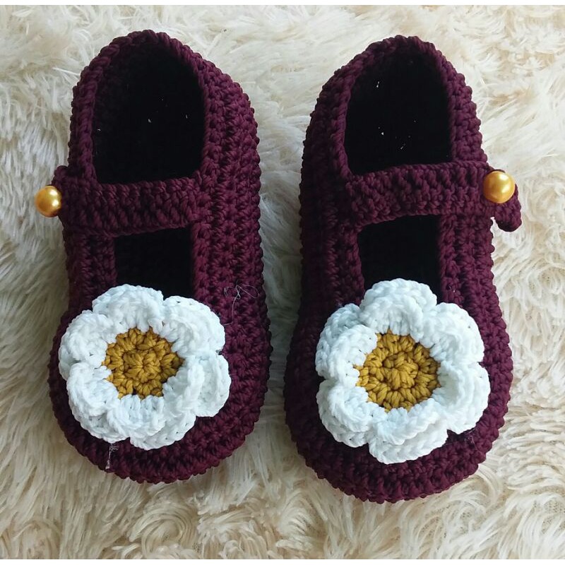 sepatu bayi cewek rajut heandmade 0 - 1 thn sepatu bayi perempuan cantik sepatu bayi prewalker