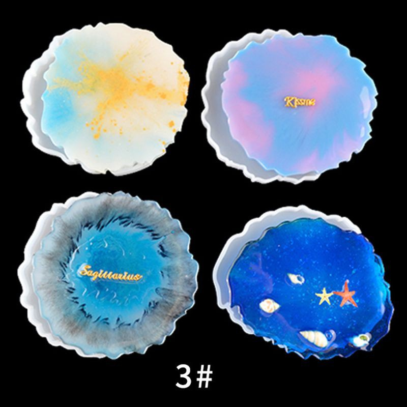 Glitter 4Pcs Large Irregular Wave Round Coaster Mold Cup Mat Silicone Resin Mold Epoxy Resin Cement Casting Jewelry Making Tools