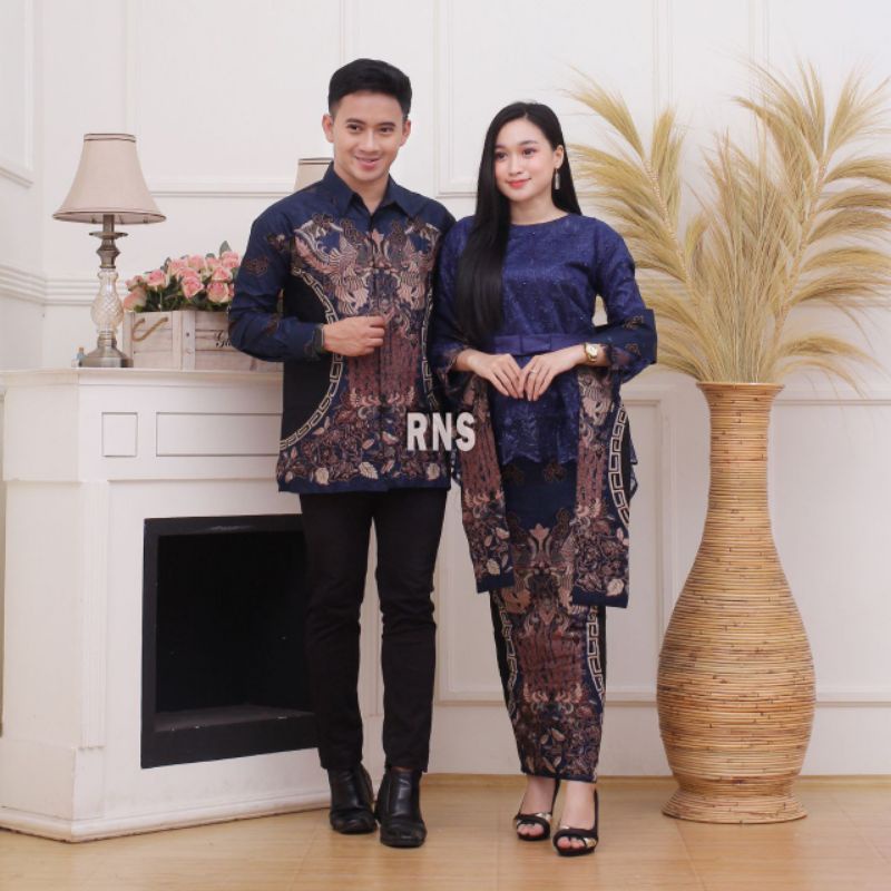 Couple Kebaya JUMBO 120CM //M.L.XL.XXL Set Kebaya Brokat Free Selendang Batik Katun Premium