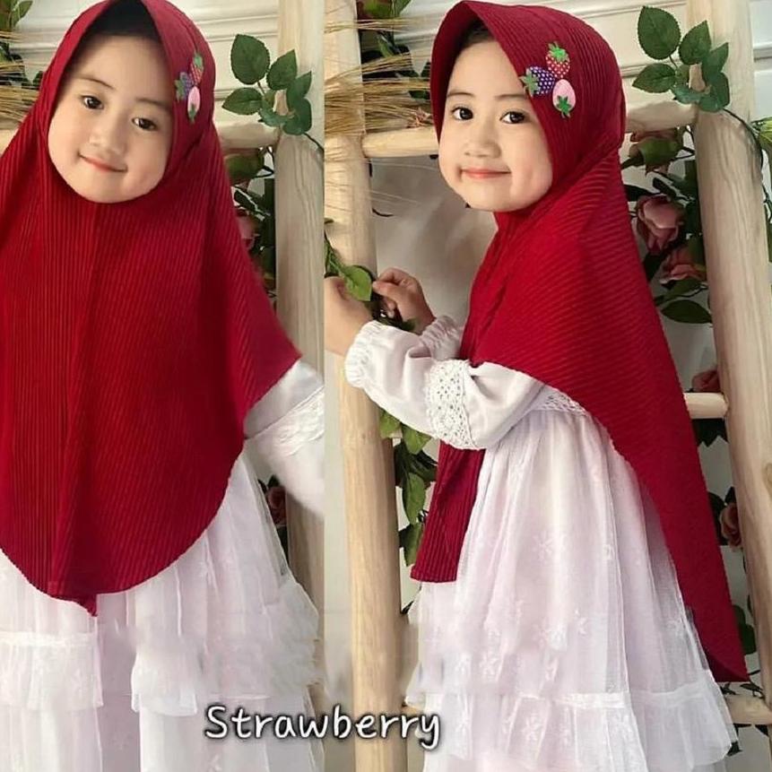Terbaik JILBAB ANAK AFIKA STRAWBERRY UMUR 5-10 TAHUN HIJAB PLISKET REMPEL / KERUDUNG ANAK INSTAN BAH