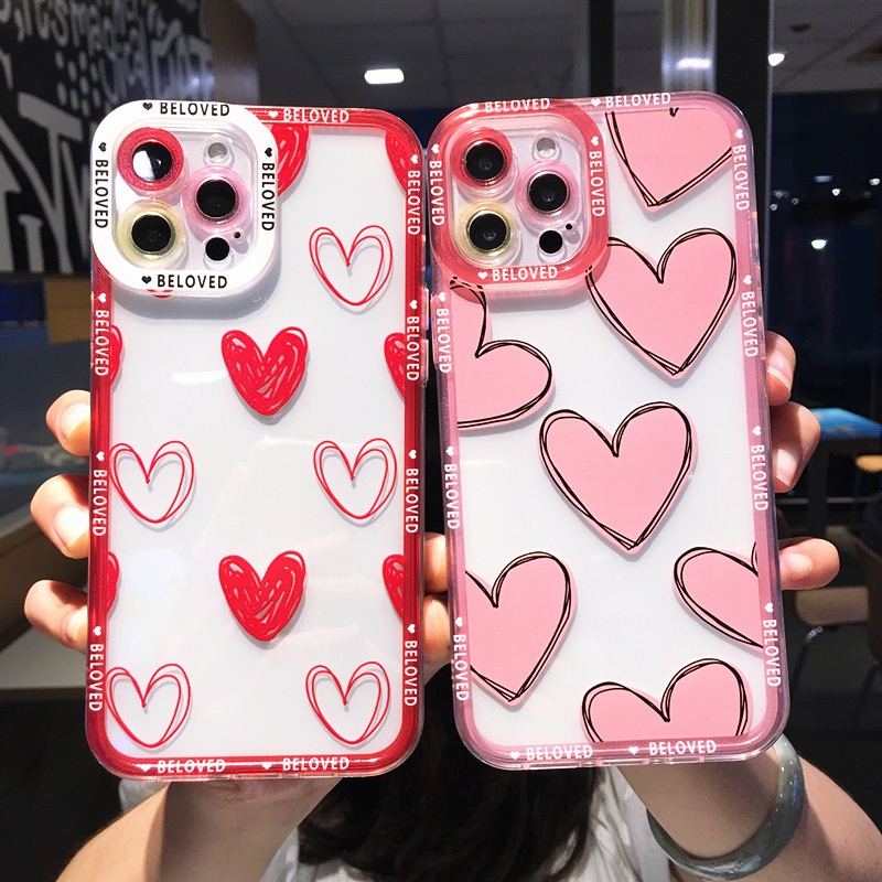 Soft Case Silikon TPU Motif Hati Merah Untuk IPhone 13 12 Mini 11 10 Pro XS Max X XR 8 7 6 6S Plus SE 2020