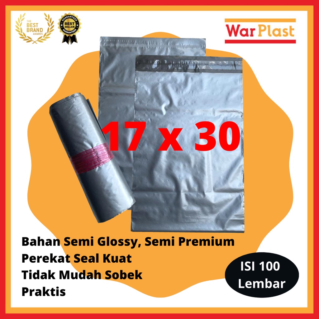 Plastik Packing Olshop Polymailer Amplop Plastik dengan Perekat Semi Premium - Uk 17x30 - Silver