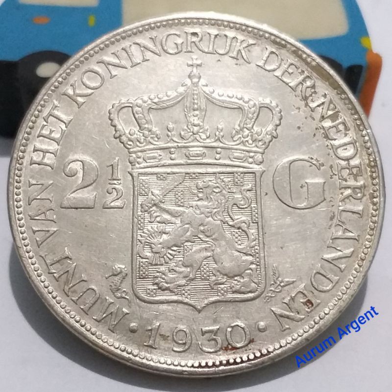 SWILH2.5G-24.. 1 PC KOIN PERAK KUNO ASLI 2.5 GULDEN WILHELMINA TH 1930.  -- SILVER COIN --
