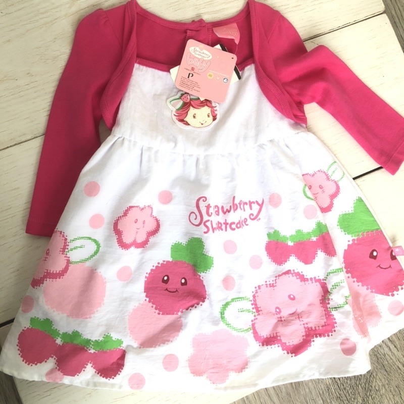 Dress Putih Pink Anak Cewek Strawberry Shortcake Usia 2-3 Tahun