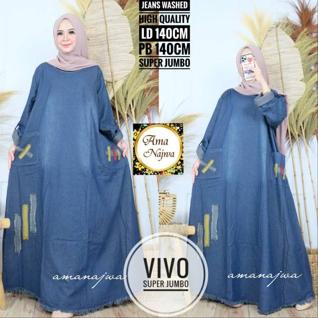 Gamis jeans vivo suju  super duper washed import  jumbo ld 140
