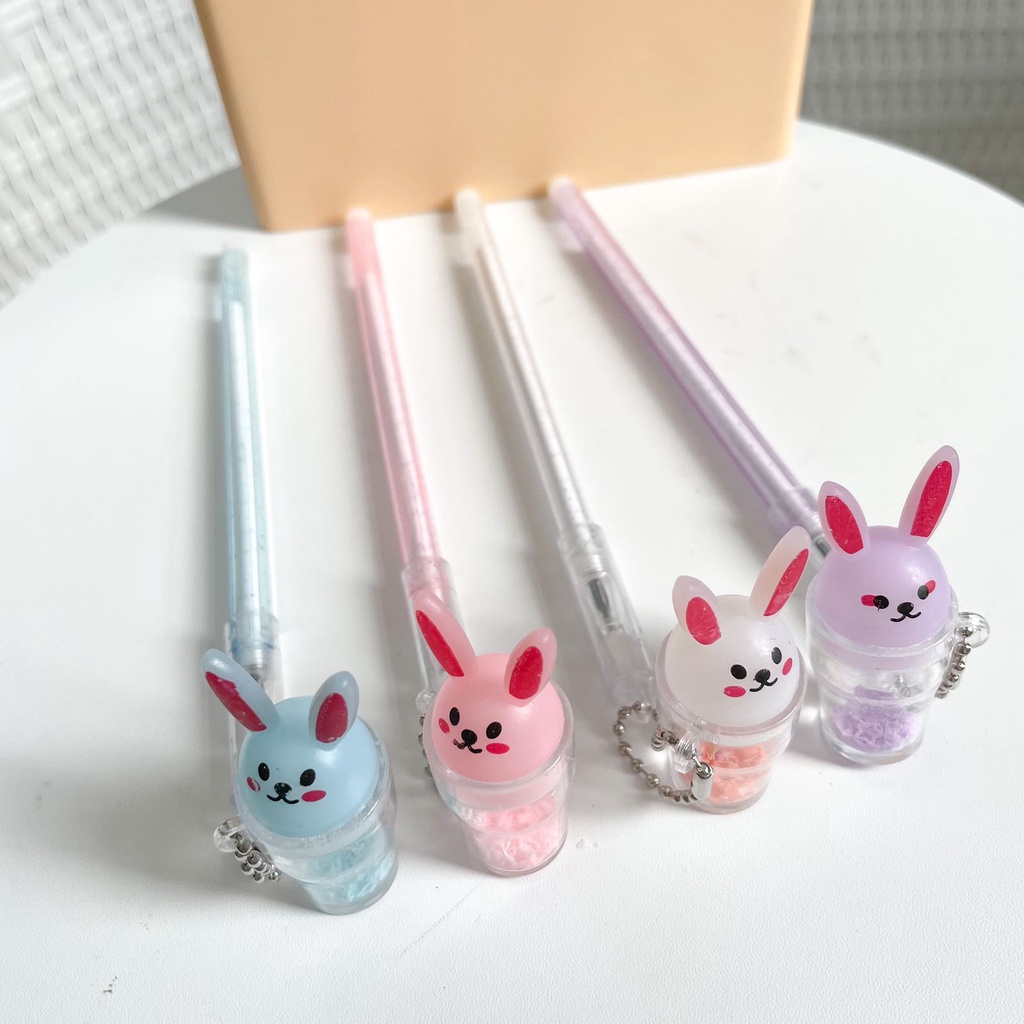 PULPEN GANTUNGAN KELINCI GLITER PEN GEL RABBIT LUCU IMPORT TERMURAH BOLPOIN GANTUNGAN GLITER GROSIR