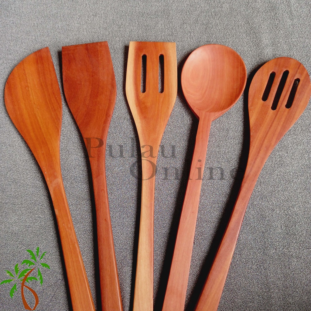 Spatula Kayu Sawo Panjang 33 CM  - Spatula Kayu Set (Isi 5) - Sutil Kayu Aneka Sutil - Set isi 5