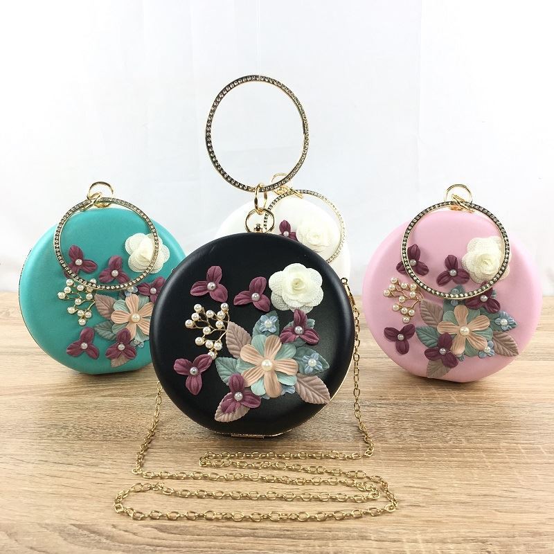 VIERA FASHION - Tas Pesta Circle Motif Bunga / Tas Pesta Wanita Import Elegant Terbaru JT021