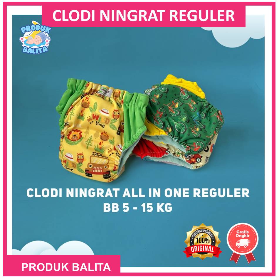 AIO Reguler Clodi Bayi Popok Kain Cuci Ulang BB 5-17Kg Pempers Celana All In One Ningrat Terlaris