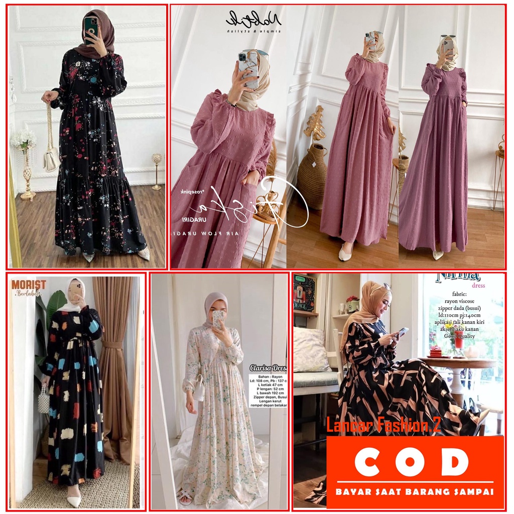 Gamis Rayon Long Dress Wanita Kekinian  HomeDress Payung Gamis Muslim  Terbaru Best Seller LD 100-110