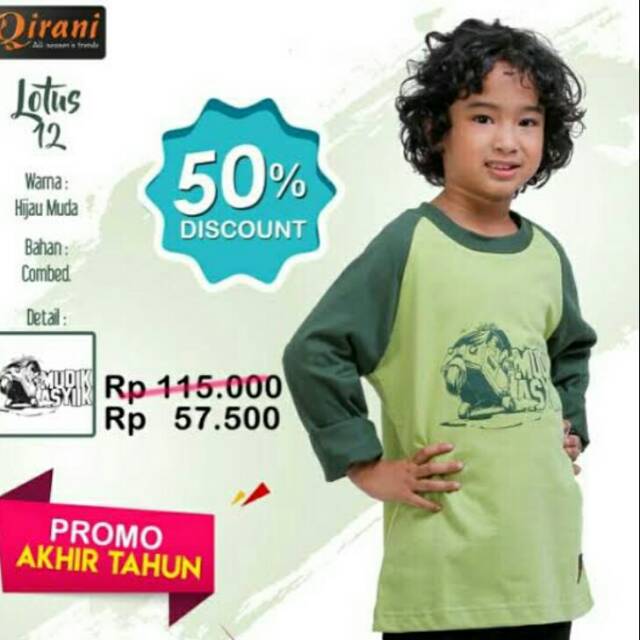 QIRANI - ATASAN KAOS ANAK LOTUS 12 HIJAU