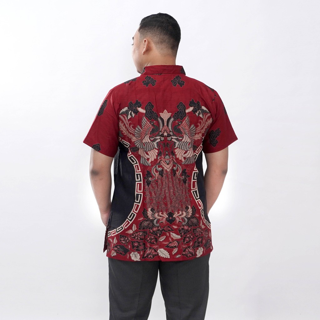 Couple Batik kemeja Pria - Dress Wanita Lengan 7/8 Warna Merah Maron Size  S-M-L-XL-XXL-3L-4L-5L