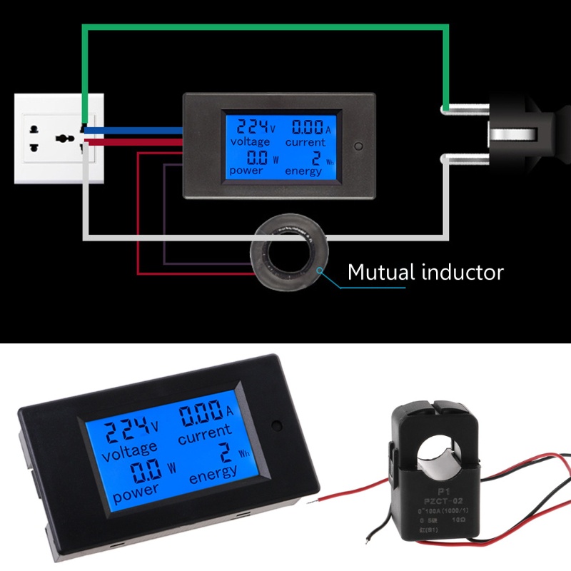 Mary Power Meter PZEM-061 AC 80-260V 100A Dengan Split CT