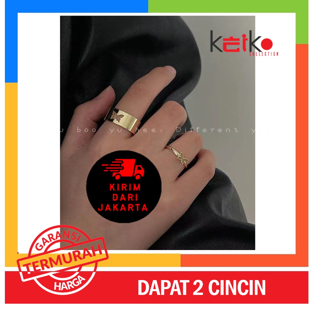 ✨BAYAR DITEMPAT✨ Cincin Couple / Cincin Korea / Cincin Double Kupu-Kupu / Double Ring / Cincin Unik / Cincin Wanita