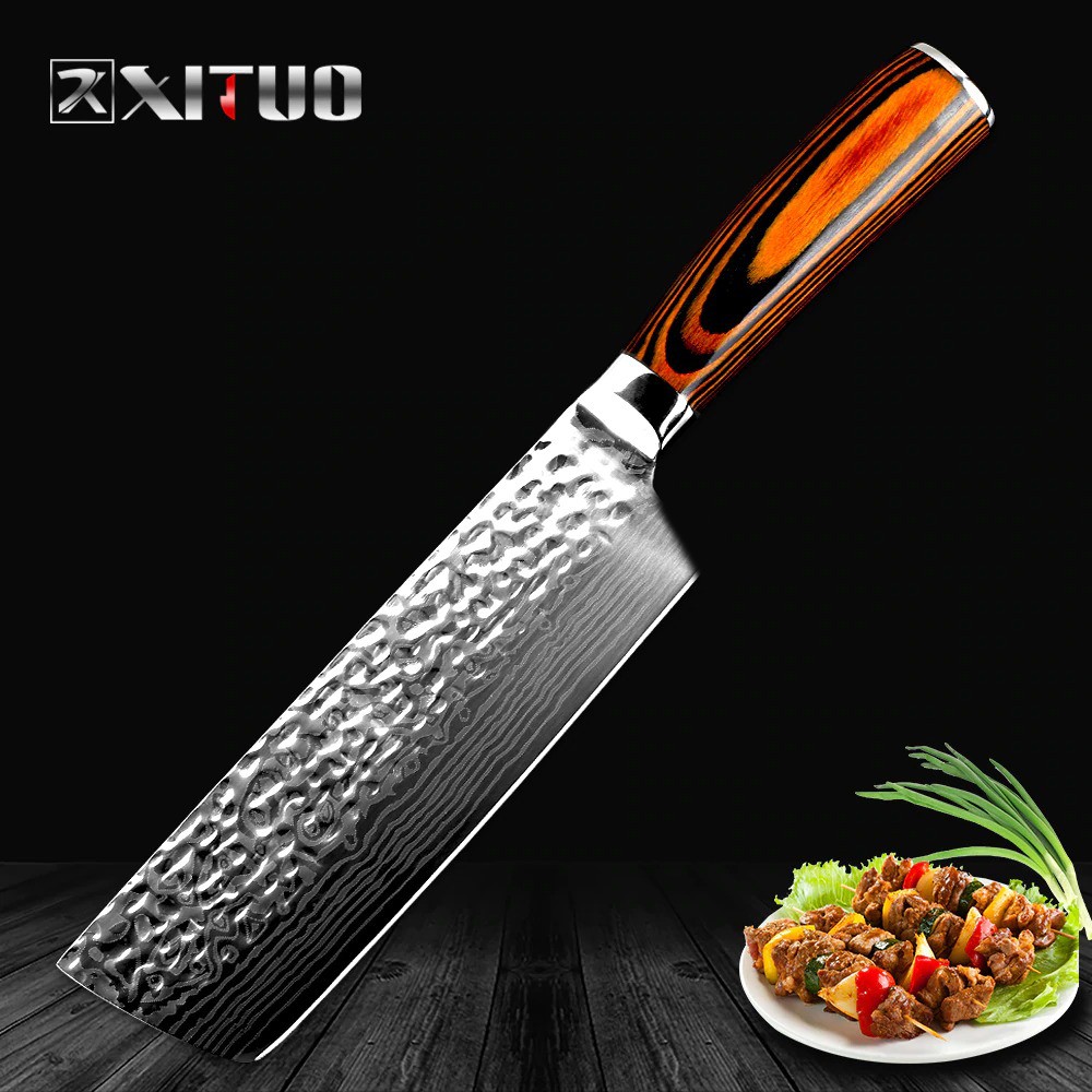 XITUO Pisau Dapur Damascus Pattern Chef Knife Santoku Cleaver 7 Inch - CK114 - Silver