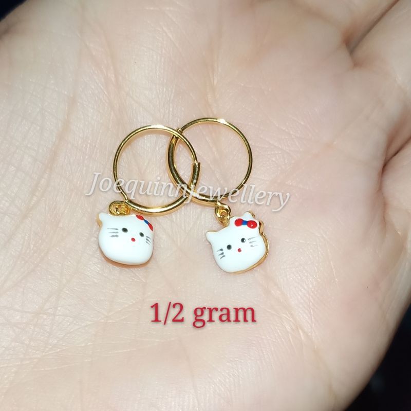 Anting head kitty putih bulet emas muda