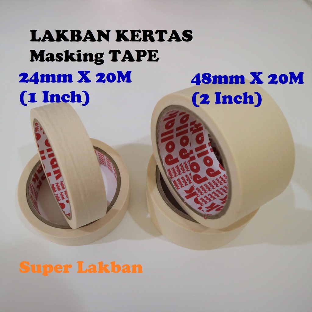 Lakban Kertas Masking Tape Lem Perekat Berkualitas Ukuran Pasti Pas 24mm x 20M &amp; 48mm x 20M