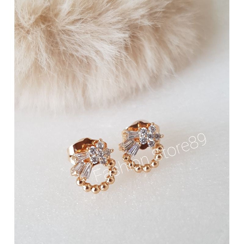 Ready Anting Tusuk cantik Xuping model simple elegant lapis permata putih xuping emas 18K