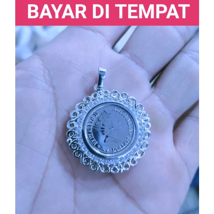 Promo,,,, Kalung liontin perak dan gold koin ukir lapis emas anti karat