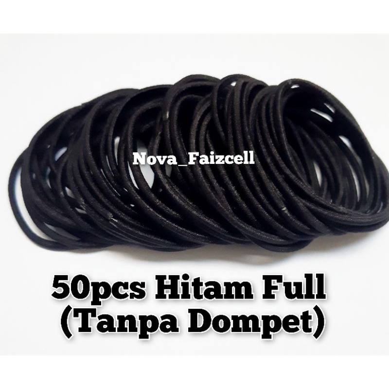 50pcs / 100pcs + pouch ikat rambut karet polos warna-warni dewasa import ala korea-50pcs Hitam
