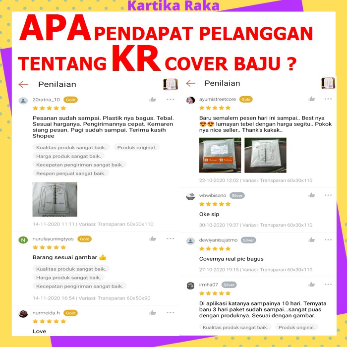 KR Cover Baju Anti Debu Waterproof Pelindung Pakaian Gantung